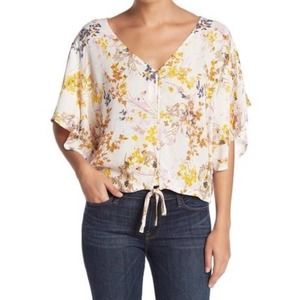 ABOUND Floral Tie Front Crop Top Ivory XL NWT